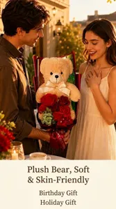 Romantic Valentine teddy bear soap rose flower bouquet gift box for special birthday present.