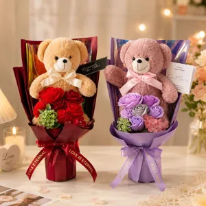 Artificial Rose Soap Flower Teddy Bear Bouquet Gift Box Graduation Valentine Birthday Gift