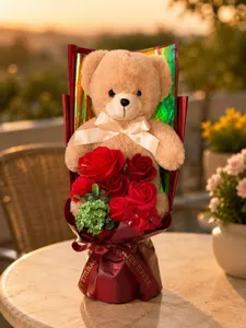 Valentine teddy bear rose soap flower bouquet gift box romantic birthday present for women