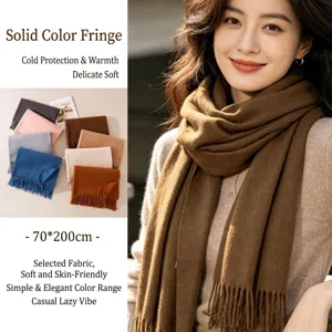 Women's Winter Warm Long Scarf Solid Color Tassel Shawl Soft Polyester Fashion Daily Commuting Neck Wrap