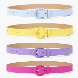 Women Thin PU Leather Belt Candy Color Casual Minimalist Waist Strap With Pin Buckle For Jeans Dress Daily Accessories