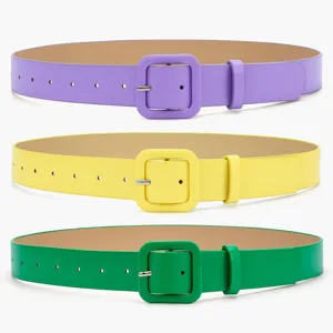Women Minimalist Recycled Leather Belt Solid Color Square Buckle Casual Dress Jeans Fashion Waist Belt