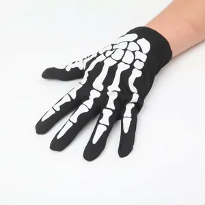 Halloween skeleton gloves black and white bone design short party costume props accessory