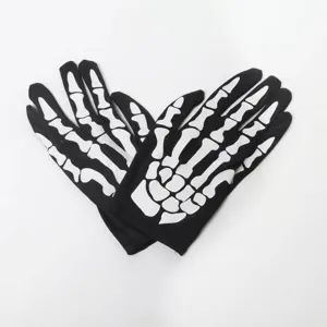 Black and white skeleton gloves for Halloween costume party, spooky bone hand design.