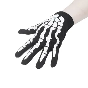 Halloween skeleton gloves black short ghost hand bone costume party performance props 1pc