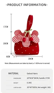 Borsa a mano con coulisse in tela a quadri rossi e fiori graziosa per donne moderne e ragazze