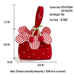 Borsa a mano in tessuto a quadri rosso stile coreano, graziosa borsetta quotidiana.