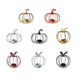 Halloween metal pumpkin candle holder iron art tabletop decor for romantic home festival.