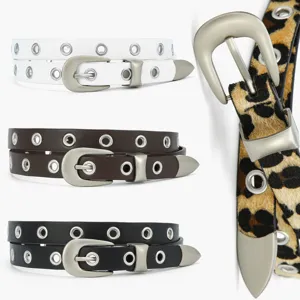 Ceinture fine en cuir pour femme avec œillets en métal boucle style western élégante