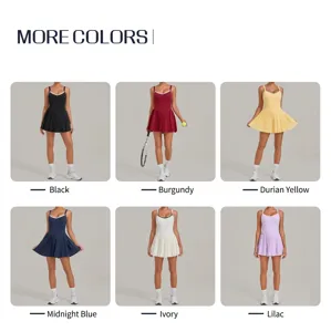 Backless pleated tennis dress with pockets, stylish sporty athletic fitness dress for women.