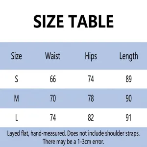 Size chart for women's skirt, detailing waist, hips, and length for a perfect fit.