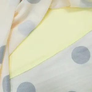 Detail shot of polka dot mesh double layer skirt, featuring soft drape and delicate stitching.