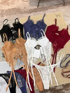 Sexy lace lingerie set french style strap embroidery push up bra with matching thong
