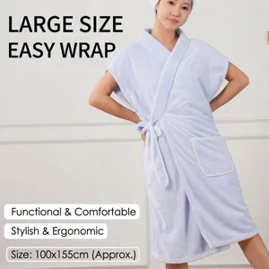 Waffle weave wearable bath towel robe for men and women, quick dry lightweight sleepwear.
