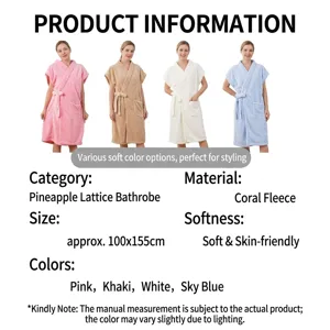 Pineapple Grid Bathrobe Soft Coral Fleece Absorbent Quick Dry Bath Towel Dress Sleepwear