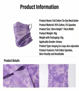 Katoenen tie-dye oorbhangende gezichtsmasker, ademende nekwarmer voor buitensport en fietsen.