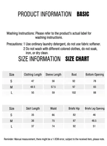 Detailed size chart and washing instructions for women activewear sports jacket and tennis skirt.