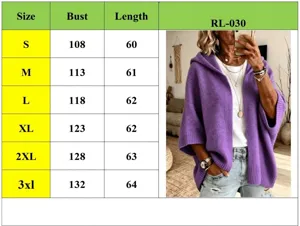 Detailed size chart and view for women's casual hooded knit cardigan sweater outerwear.
