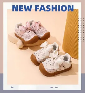 Scarpe di tela per bambina piccola, suola morbida scarpe primi passi con fiocco primavera.