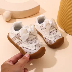 Scarpe primi passi neonata con grazioso fiocco pois suola morbida design anticolisione