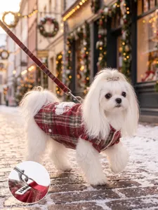 Winter thickened plaid pet vest harness coat for small dogs cats Christmas outdoor walking
