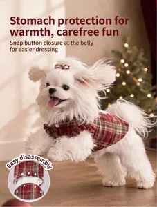 Winter warm pet vest with plaid design, comfortable belly protection for small dogs and cats.