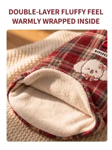 Thickened plaid pet vest detail, warm fleece lining design for small dogs and cats.