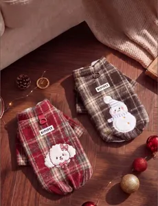 Winter warm plaid pet vest for small dogs and cats, thick cozy apparel for Christmas holiday.