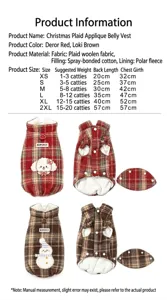 Christmas plaid pet dog warm vest winter thick cat apparel with cute puppy and snowman design