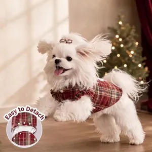 Winter thickened plaid warm pet vest clothes for small dogs cats cute Christmas apparel main