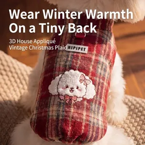 Thickened plaid pet vest winter warm puppy clothes with cute dog patch for small dogs
