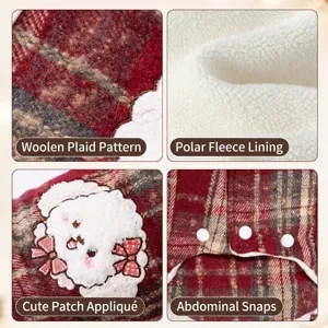 Winter thickened plaid pet warm belly vest for small dogs and cats with cute fleece lining.