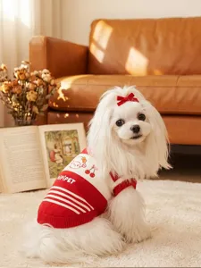 Lindo jersey de polo retro para mascotas, ropa de punto cálida para cachorros y gatos pequeños