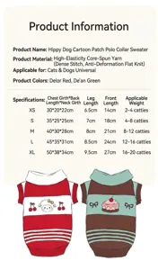 Detalle de la tabla de tallas de jersey para mascotas con cuello polo y medidas precisas.