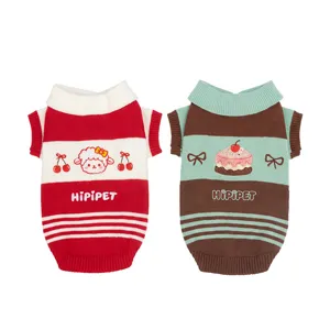 Lindo suéter retro con cuello polo para perros y gatos pequeños, prenda de punto cálida.