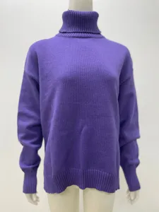 Pull à col roulé violet pour femmes, pull en tricot chaud et élégant pour la saison d'hiver.