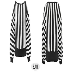 Classic black and white vertical striped knitted sweater with a casual loose fit design.