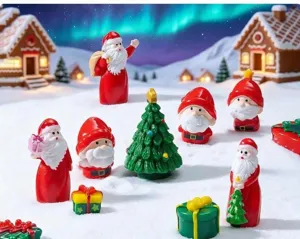 Christmas miniature Santa and gnomes figurines set, snow landscape DIY desktop decorations.