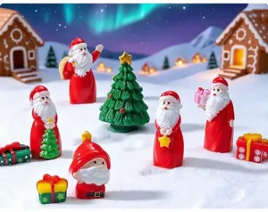 Christmas mini Santa Claus resin figurines desktop micro landscape DIY snow scene decoration.