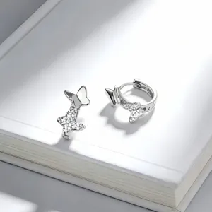 Silberne Schmetterling Creolen Ohrringe für Damen, funkelnde Zirkonia Schmuck Geschenke
