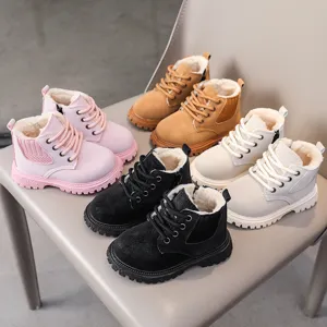 Kids Martin Boots Toddler Winter Warm Fleece Snow Boots Non-Slip Casual Short Boots PU Leather Shoes For Boys Girls