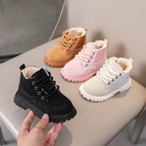 Children fleece lined Martin boots toddler winter warm snow boots cute kids cotton shoes