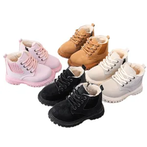 Kids fleece-lined Martin boots winter warm snow boots toddler casual shoes main view display
