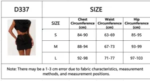 Size chart for women elegant two piece set cowl neck lace trim pleated mini skirt detail.