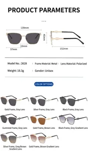 Men's polarized sunglasses with premium metal frame, UV protection for driving and fishing details.