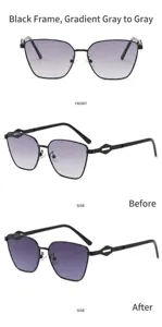 Men's metal frame polygonal sunglasses with photochromic gray gradient lenses for driving.