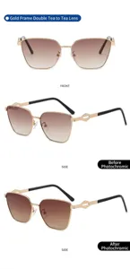 Men's polarized metal frame sunglasses with gradient brown photochromic lenses for driving.