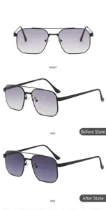 Detail view of men photochromic polarized sunglasses showing color changing feature.