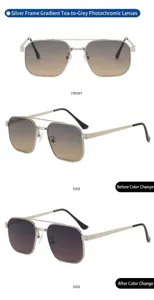 Men's polarized sunglasses with metal double-bridge frame and photochromic lenses.