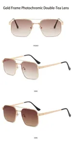 Detail view of men's polarized metal sunglasses with gradient brown lenses for driving.
